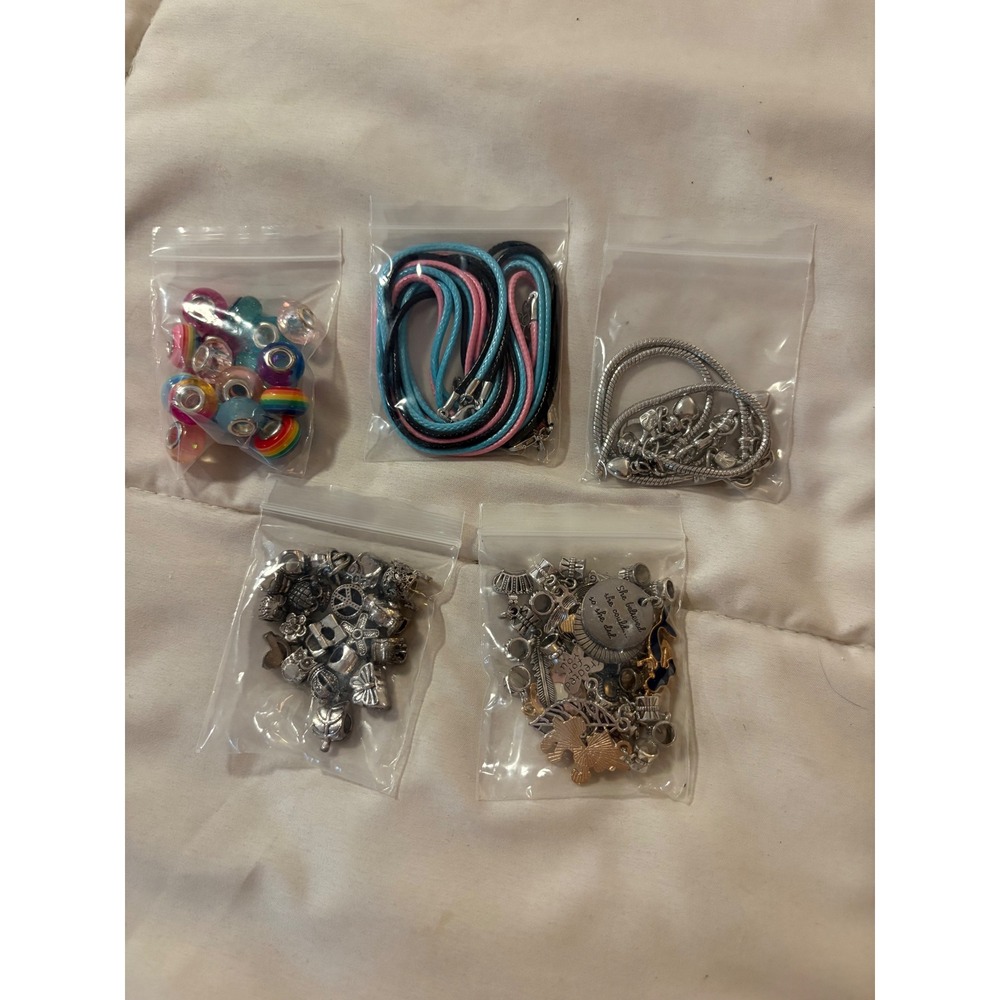 DIY Charm Bracelet Necklace Making Kit Beads Silver Charms Gift Bag Instruction - Picture 7 of 8